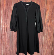 Chico's Black Stretch Ribbed Henley Style Dress Ribbed 3/4 Sleeve Size 2 / US L