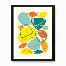 Colorful Mid Century Modern Abstrac Framed Wall Art Poster Canvas Print Picture