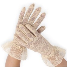 Womens Short Lace Gloves, Vintage Wrist Gloves for Tea Party One Size Beige