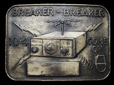 KL07165 VINTAGE 1970s BREAKER-BREAKER 10-4 COME ON HANDLE NAMEPLATE BUCKLE