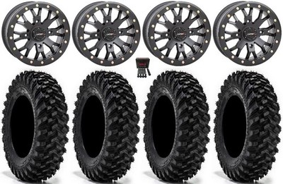 System 3 SB-4 15''Wheels Bk 4+3 32''Warrior XT Sticky Tires Yamaha Wolverine RMAX