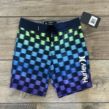 NWT Hurley Boys Board Shorts Swim Trunks Swimsuit Blue Green Checkered Size 5