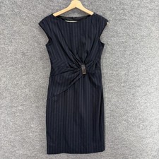 Jones Studio Dress Women 4 Blue Striped Sheath Midi Zipper Short Sleeve Casual