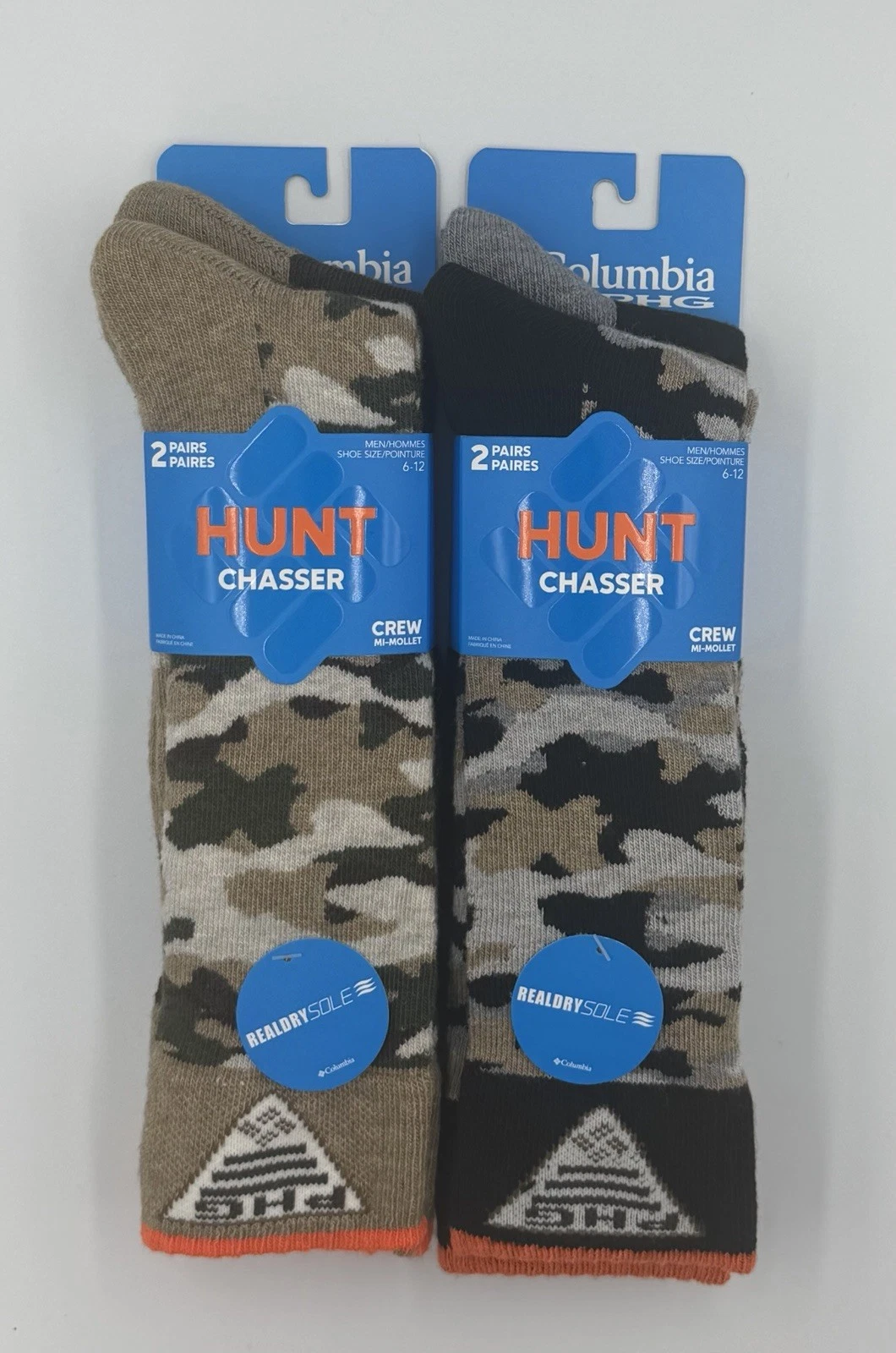 Columbia PHG Hunt Chasser Crew Socks 2-Pack Camo Men's 6-12 2 Pack 4 Pairs
