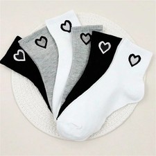 6 Pairs Women Ankle Socks Heart Pattern Cotton Low Cut Short Socks