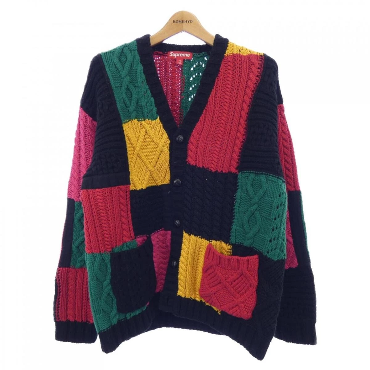 Cardigan Supreme Patchwork Cable Knit M Noir/Rouge Occasion