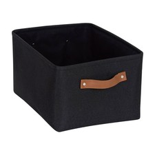 Large Black Canvas Storage Basket with Handles, Decorative Fabric Bin 15x8x11