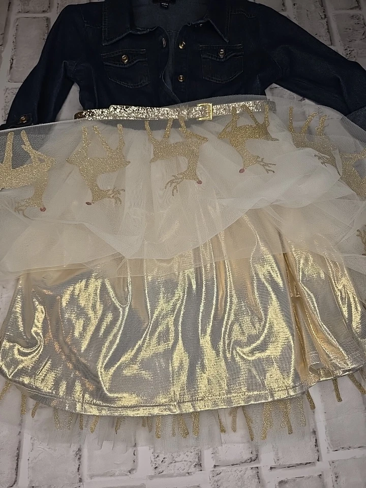 Menina 6x Vestido de Natal em Denim & Tule - Imagem 4 de 4