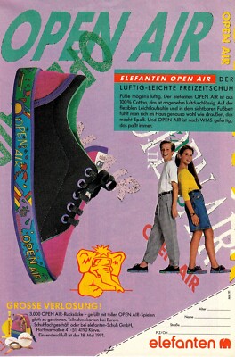 3w22383/ Alte Reklame aus 1991   Schuhe   ELEFANTEN Open Air