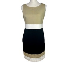 Vince Camuto Tan & Black Color Block Sleeveless Sheath Dress Career Wear 6