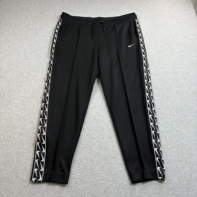 Nike Track Pant Woman Large Black Double Swoosh Logo Crop Athleisure Streetwear