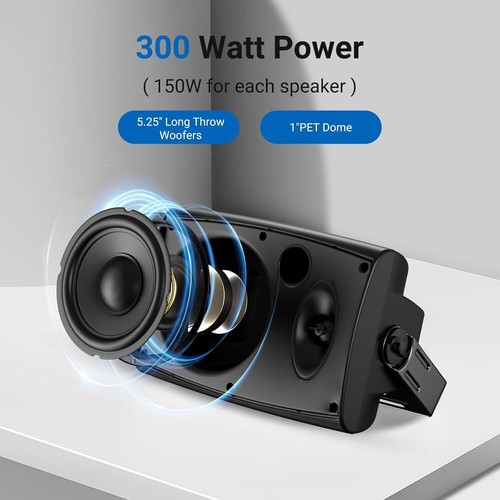 Herdio 2X5.25" Outdoor Bluetooth Speakers Waterproof Wall Mount 300W TWS Stereo - Picture 29 of 39
