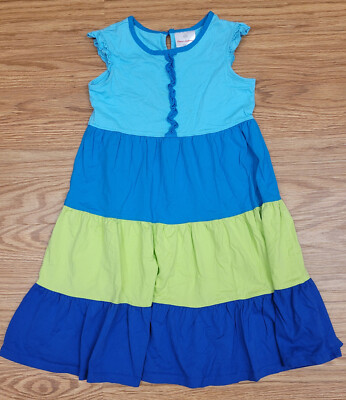 Hanna Andersson Green/Blue Color Block Ruffle Sleeve Dress Size 120 | eBay