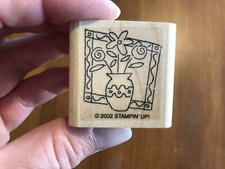RUBBER STAMP 2002 Stampin Up FLOWERS IN VASE WITH BORDER Fancy Plants Art