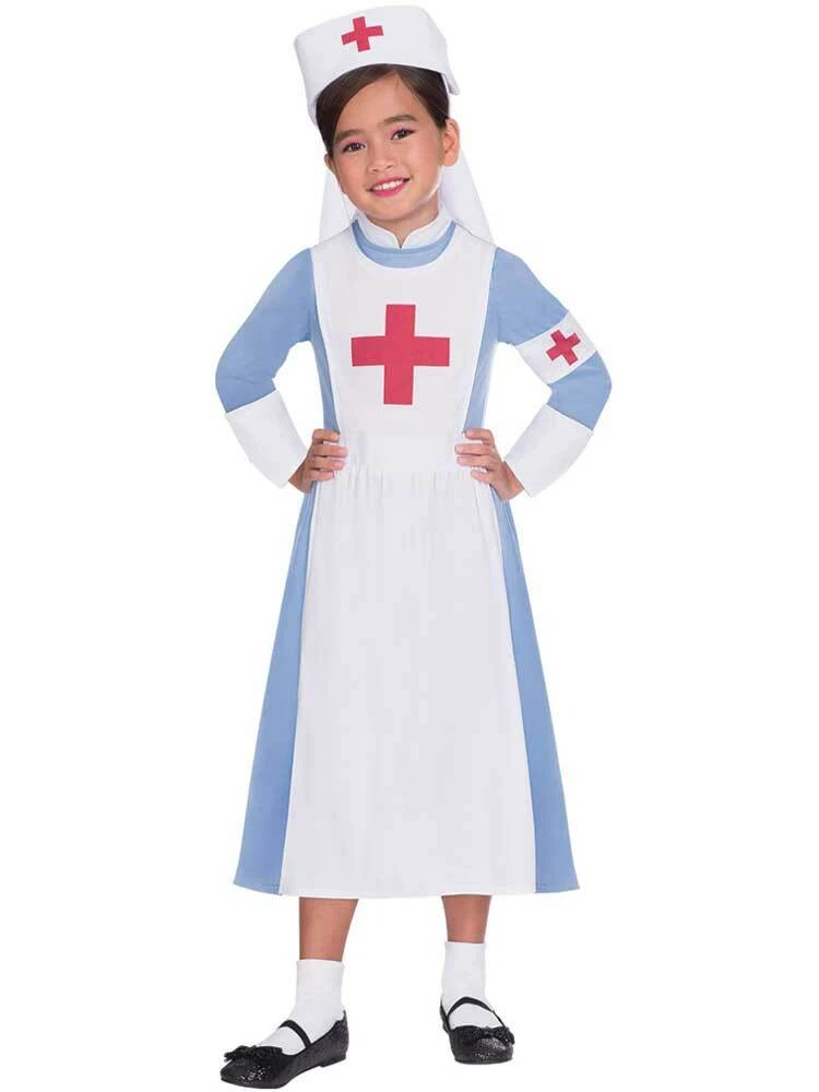 Childs Vintage Nurse Fancy Dress Costume WW1 WW2 Midwife Uniform Book Day Girls