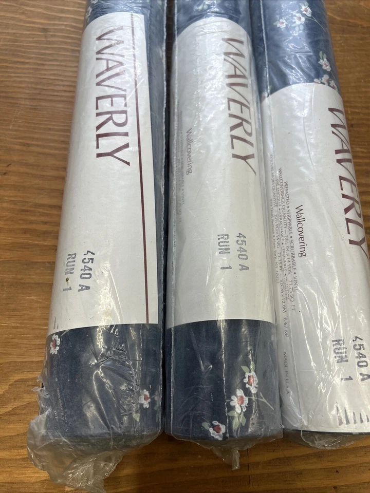 Lote 3 rollos de papel tapiz Waverly azul marino floral margarita prepegados 20 1/2” x 14 yardas nuevo en paquete Foto 4 de 4