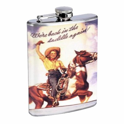 Western Girl with Horse D240 Flask 8oz Stainless Steel Vintage Cowgirl