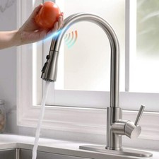 Brushed Nickel Touch Sensor Kitchen Faucet Sink Pull Down Sprayer Swivel Mixer