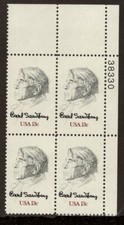 US Plate Block MNH # 1731  13c Carl Sandburg   38330 UR, 8a717