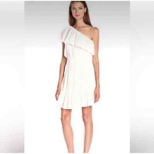 Rebecca Taylor One Shoulder Ruffle Dress Size 6 White