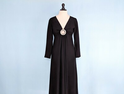 Vintage 60s Black Formal Maxi Dress, Vintage 1960s Long Sleeved Evening  Gown