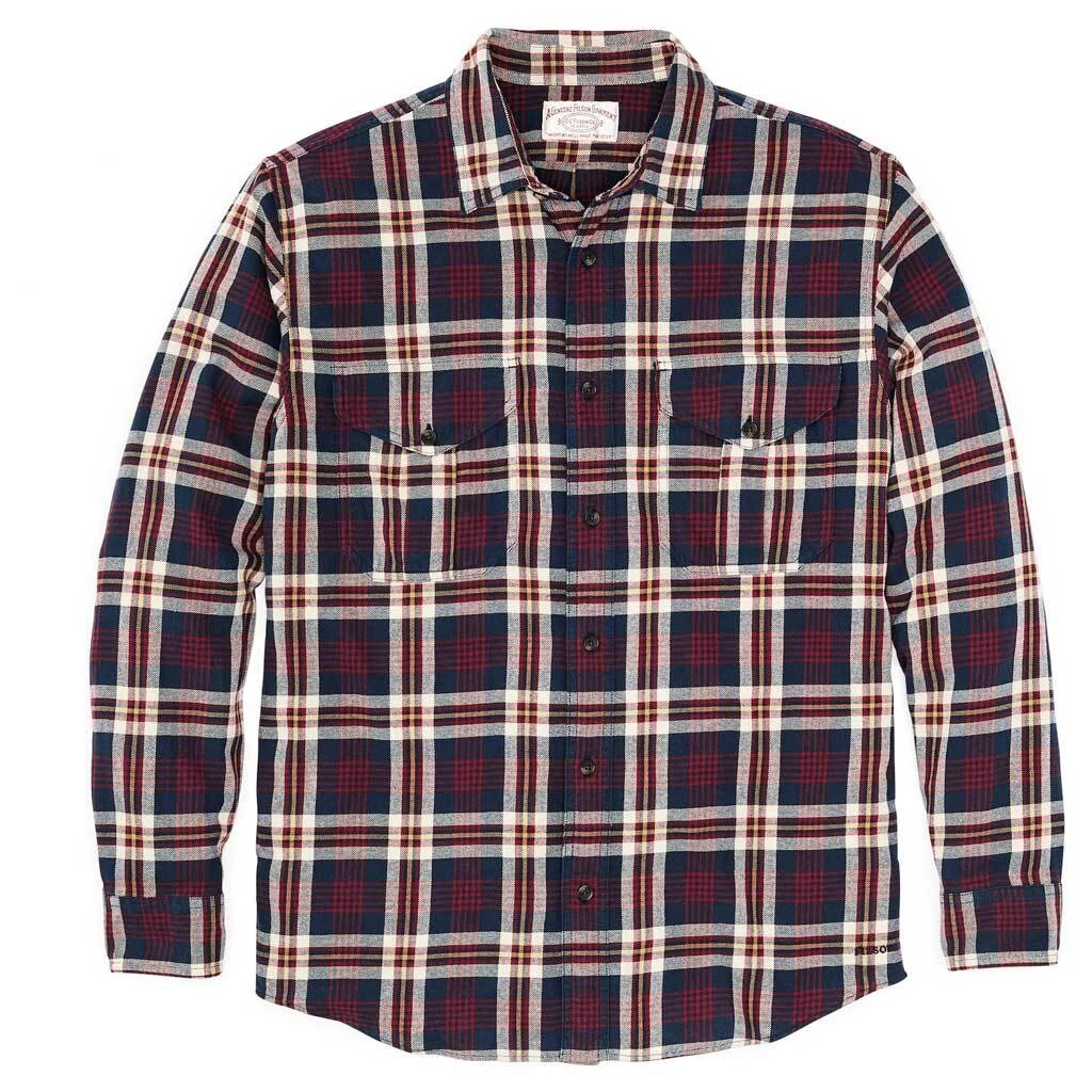 Filson Lightweight Alaskan Guide Shirt New Navy Red White 4oz Cotton Workwear