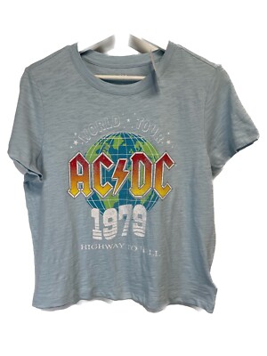 AC/DC Highway to Hell Blue Cropped  T Shirt 100% Cotton NEW Great Gift! XS-XL
