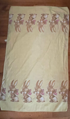 Vintage Flannel Baby Blanket Swaddle Receiving Bunny Pink Yellow 24 x 40''