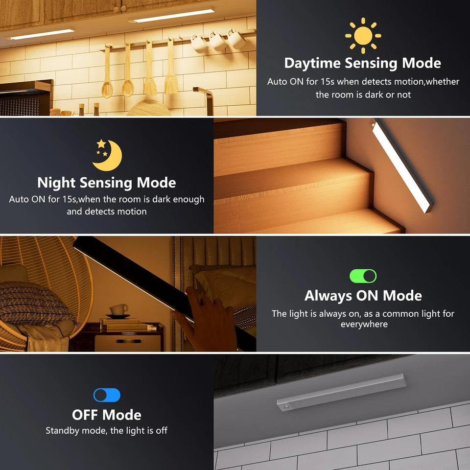 Led Armadio Luce Con Sensore Di Movimento Luce Armadio LED 4 Modalità Led Sottop - Immagine 3 di 4