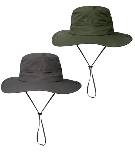 UPF 50+ Sun Hat for Men Women Wide Brim Fishing Cap Dark Grey Army Green  