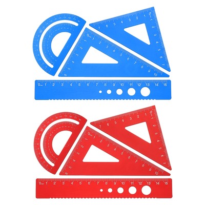 Triangle Ruler Protractor Square and Ruler Set, 8 Pcs(Blue/Red, 15cm/6'')