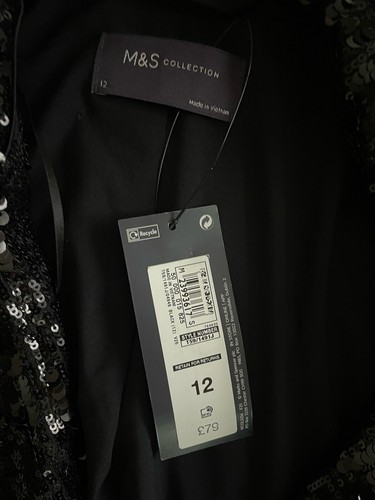 M&S ~ Tailored Black Sequin SUIT Single Breasted Blazer (12) & Wide Leg Trs (10) - Picture 8 of 19