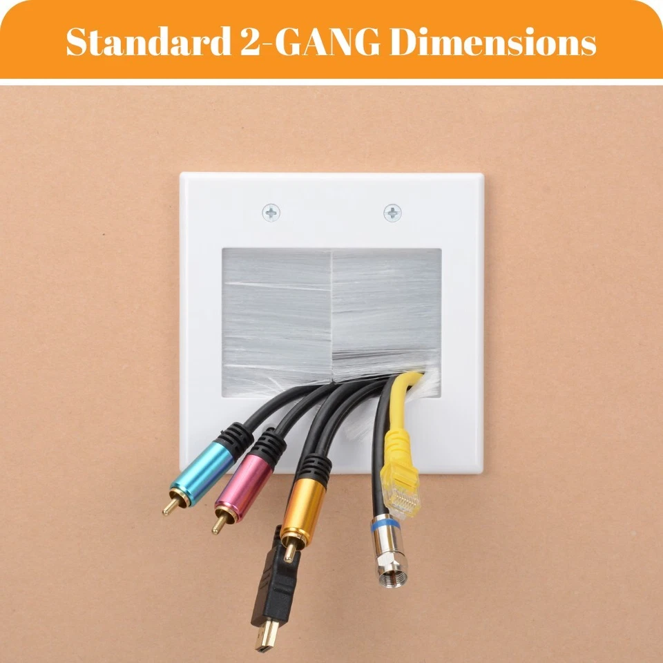 Paquete de 2 kit de gestión de cables de placa de pared de cepillo de 2 velocidades para cables de alimentación de paso Foto 4 de 4