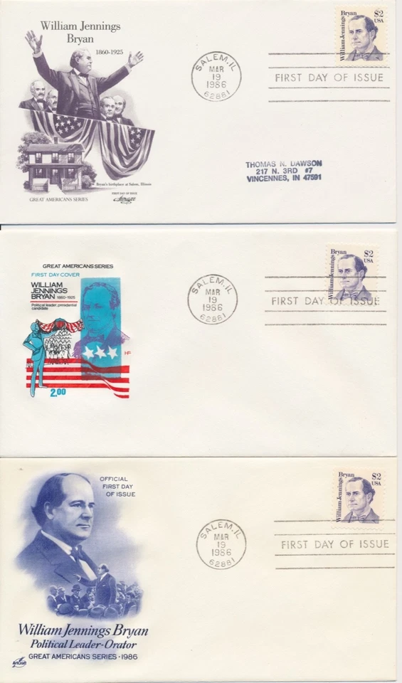 #2195 $2 William Jennings Bryan mixed cachet First Day covers lot of 4 - Image 2 of 2