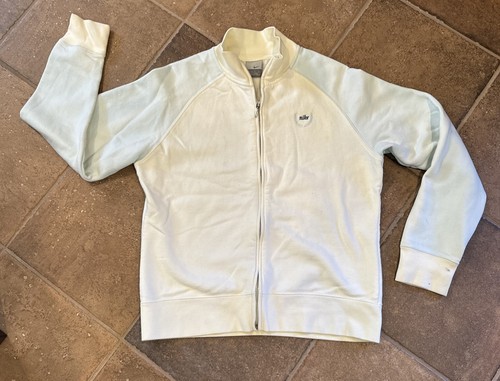 Vintage Nike Sweatshirt Women's Y2K Jacket Large Full Zip Logo White Blue Sleeve