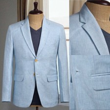 Men Blue Notch Lapel Suit Jacket Single Breasted Casual Style Minimalist