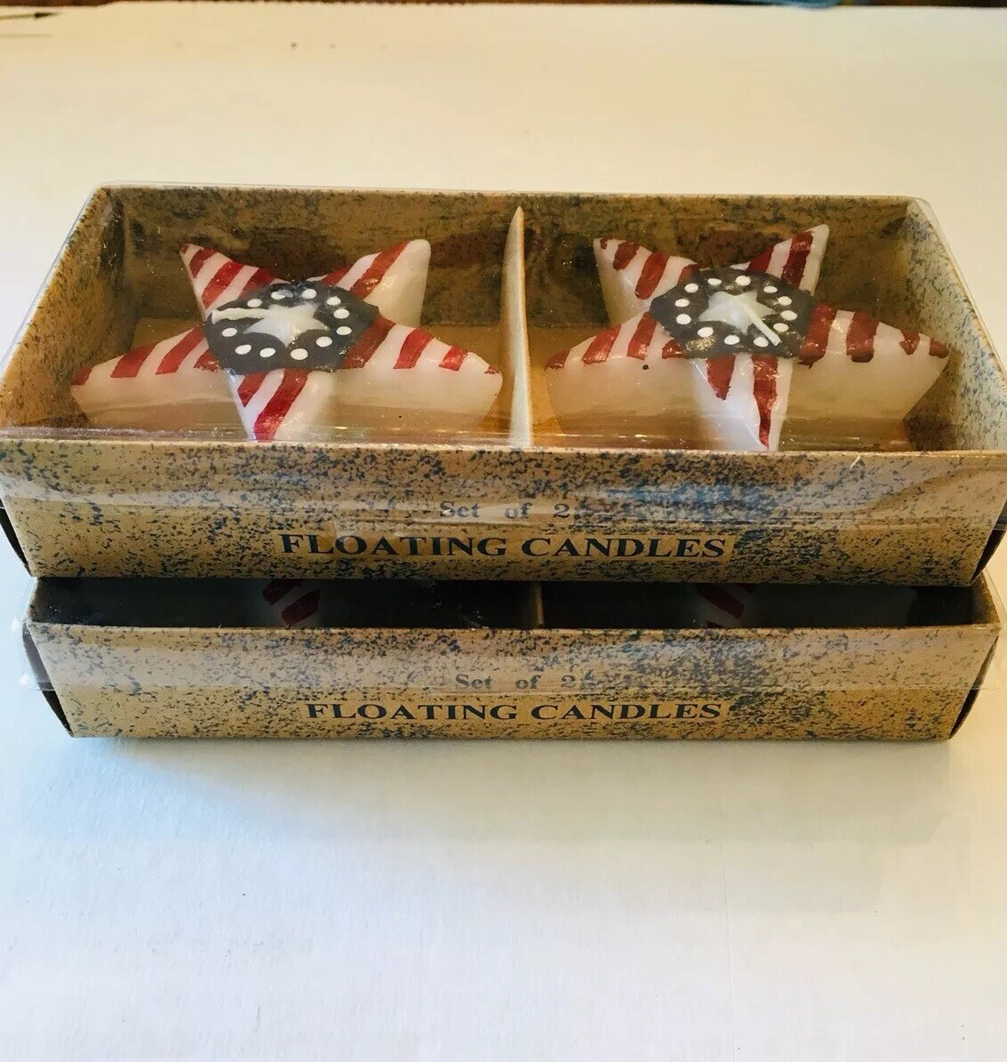 Red White Blue Patriotic Floating Star Candle - Set of Four New in