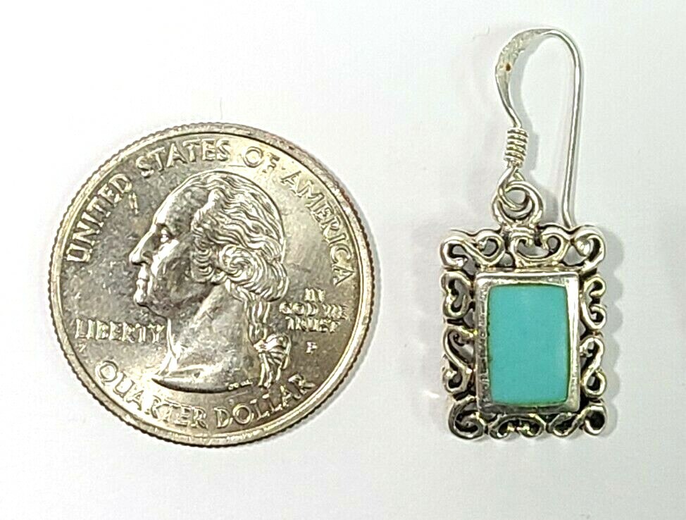 Sterling Silver Blue Turquoise Rectangle Decorati… - image 3