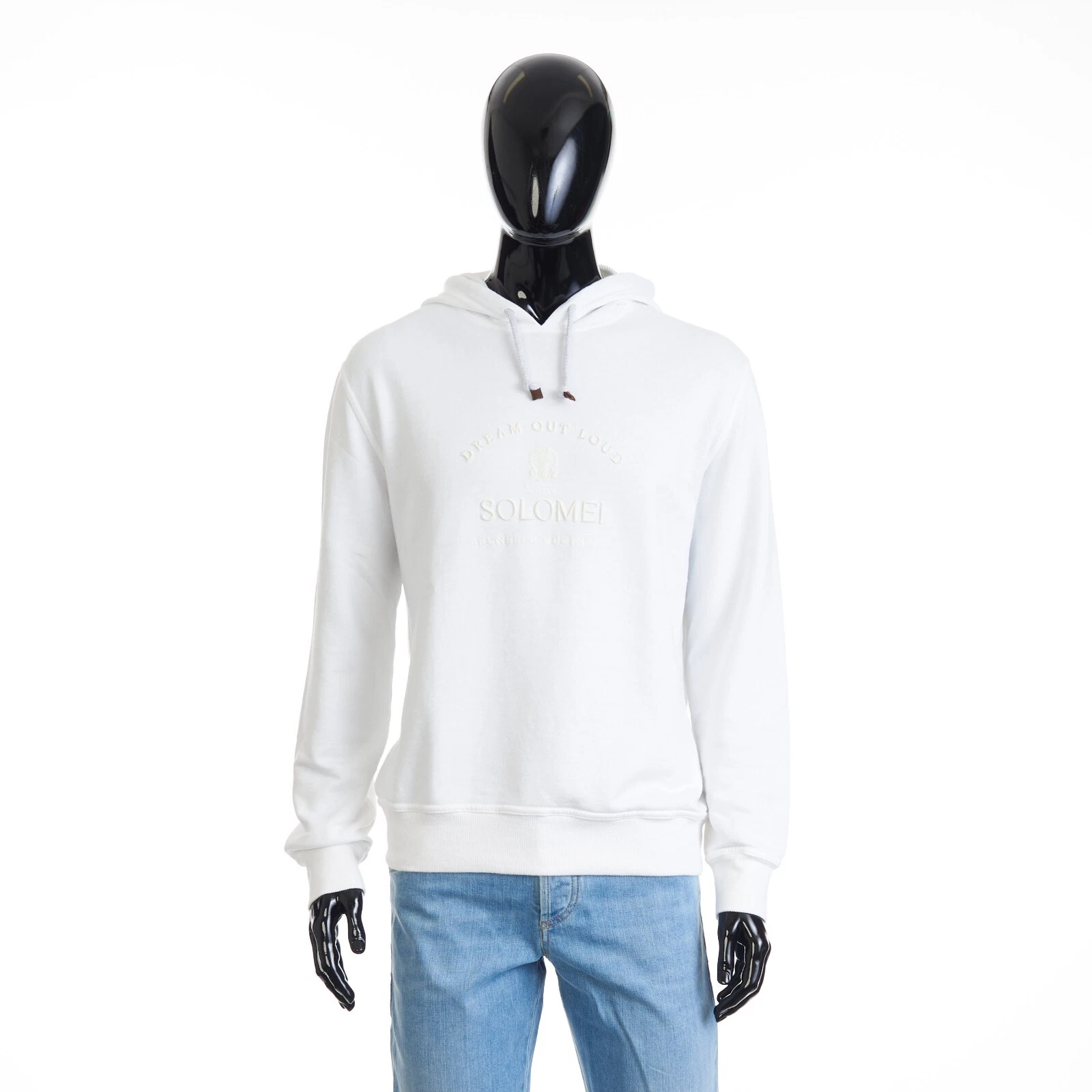 Brunello Cucinelli — BRUNELLO CUCINELLI 1300$ White Hooded Sweatshirt - Logo Embroidery, French Terry