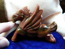 (Y-PEG-RU-702) PEGASUS flying GOLDSTONE GEM horse Figurine carving Sparkle