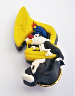 E792) Gummi Tweety Pie Vogel spielt Chelo Violine Warner Bros Anstecknadel