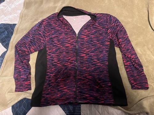 Game Time XL Damen Track Sportjacke Full Zip schwarz pink lila Taschen