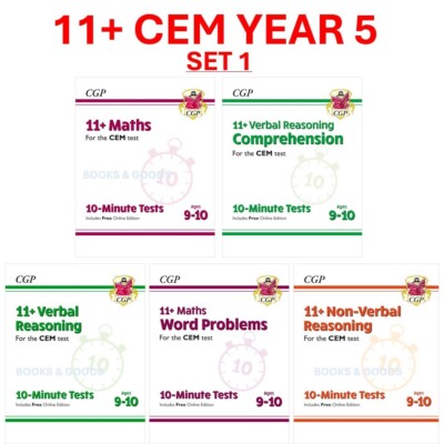 11 Plus Year 5 CEM Maths English 10-Minute Test with Answer 5 Books Bundle Set 1