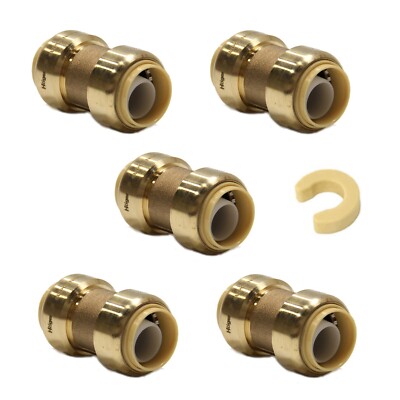 EFIELD  5 PCS 3/4'' X 3/4'' PUSH FIT COUPLINGS BRASS FITTINGS WITH CLIP, NO LEAD