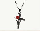 Necklace Pendant -  Gothic Red Rose Nail Cross - Women & Men