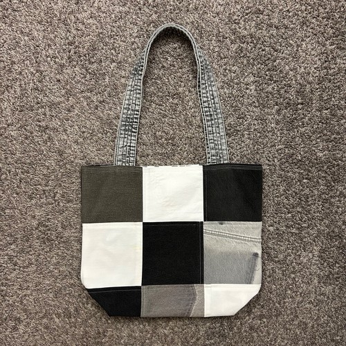 Handmade Patchwork Denim Tote Bag Shoulder Bag 11x5.5x14 Black White Gray - Picture 10 of 10