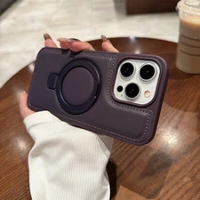 For iPhone 16 17 Pro Max 15 14 13 12 Shockproof Leather Texture Ring Stand Case