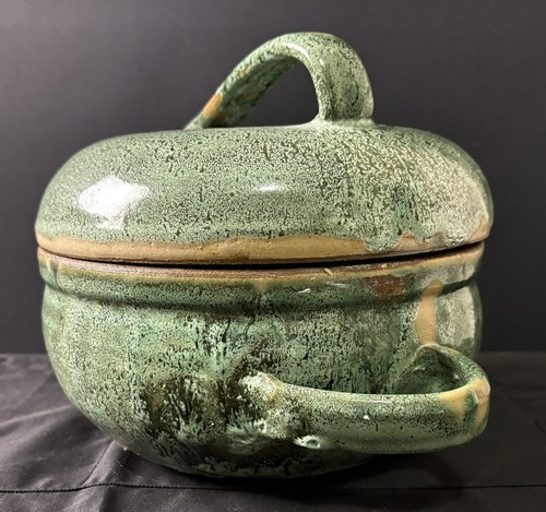 DONABE POT GREEN SPECKLED EARTHEN CLAY, RUSTIC, GROG POTTERY, SIGN "CAMPESU B_y" - Picture 7 of 17