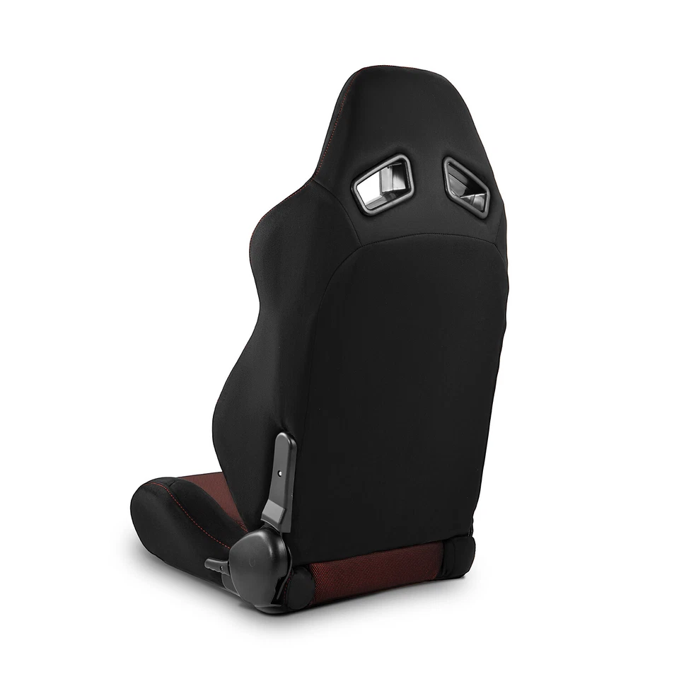 Universal Black+Red Mesh Fabric Reclinable Racing Seats Pair Left/Right W/Slider Foto 3 de 4