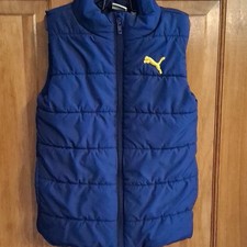 PUMA Unisex Kids Blue Puffer Vest Full Zip Insulated Logo Sleeveless 5/6